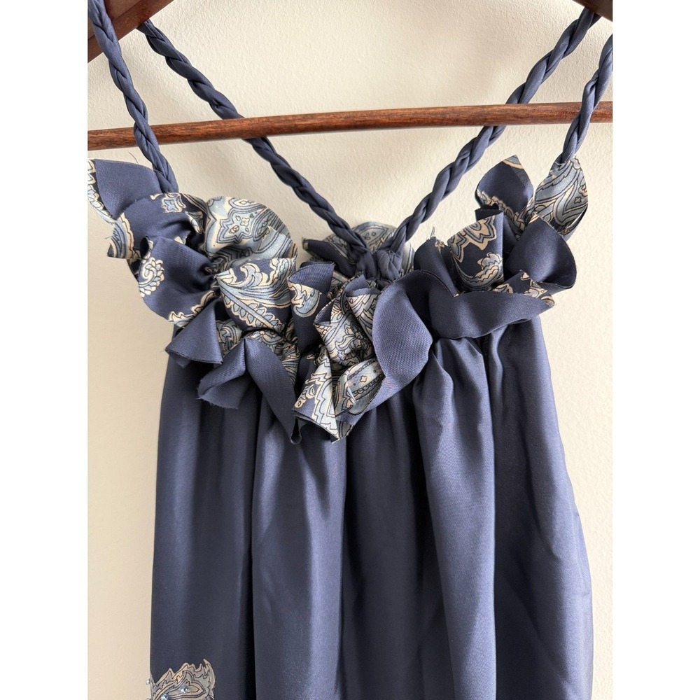 INC Navy Ruffle Neck Paisley Midi Dress Boho Cottagecore S - Picture 7 of 12
